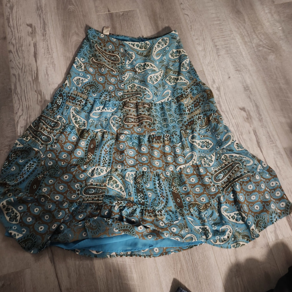 Elegant Teal Paisley A-Line Skirt